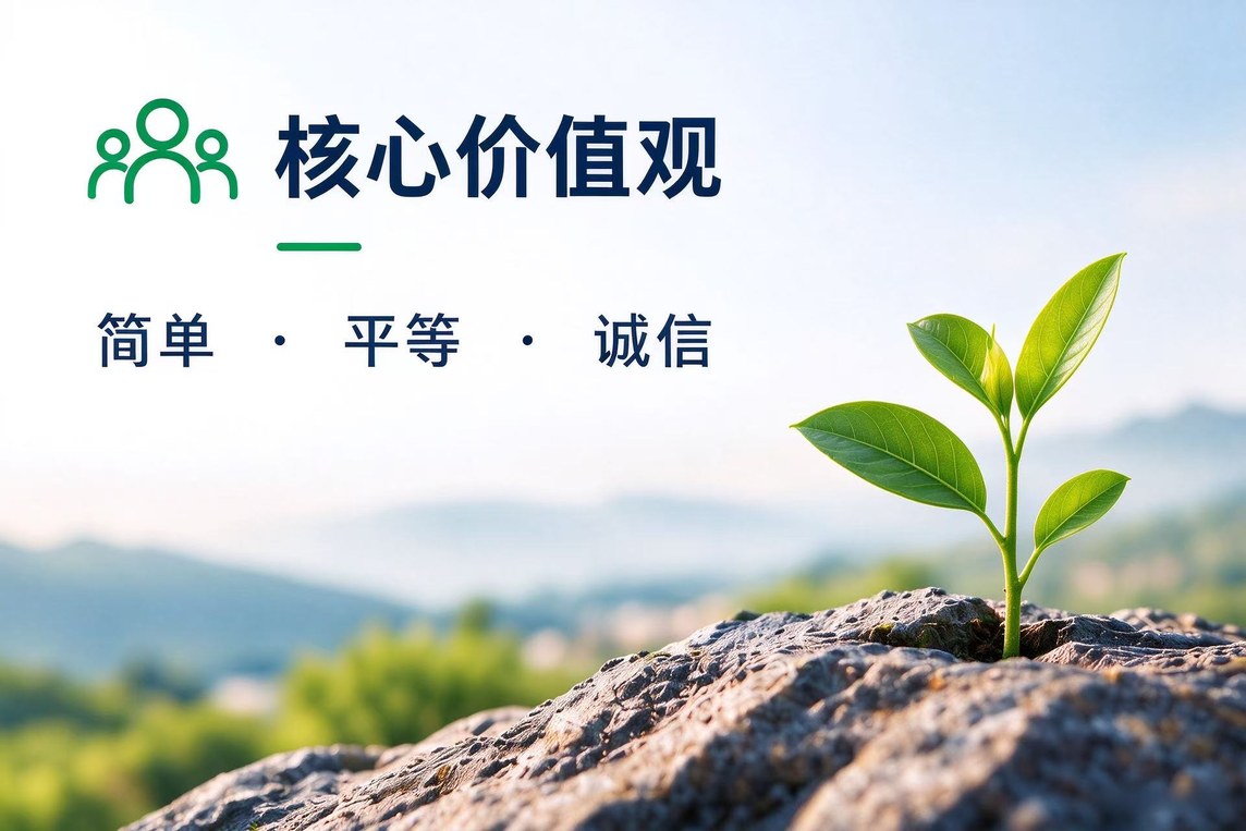 核心价值观：简单、平等、诚信 Core Values